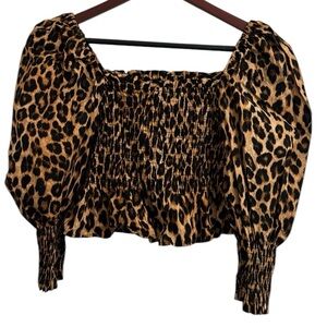 Zara Leopard Print Puff Sleeve Top S
